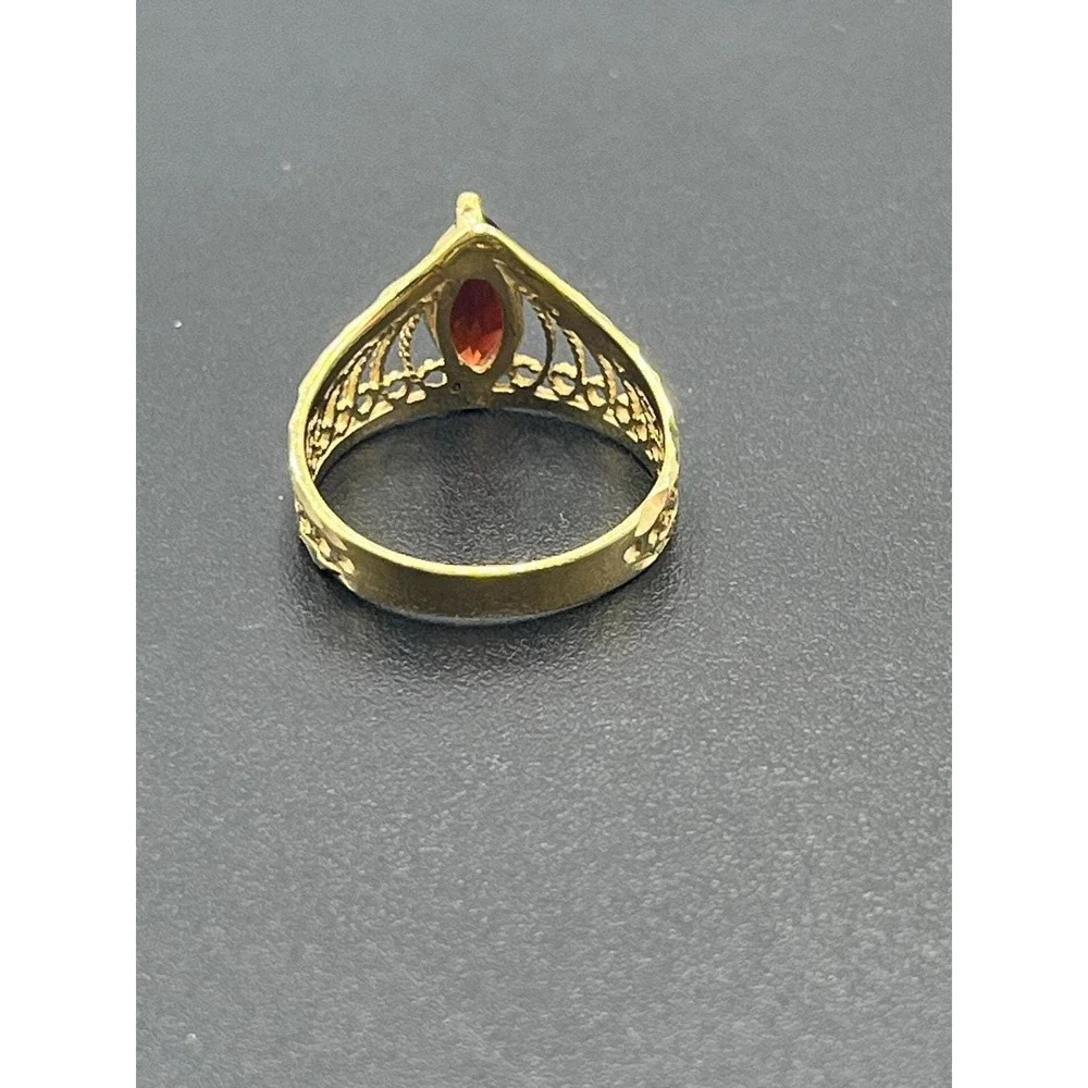 Designer 10K Yellow Gold Marquise Red Prong Garnet Ring Vintage Estate 7.25 1 Ct